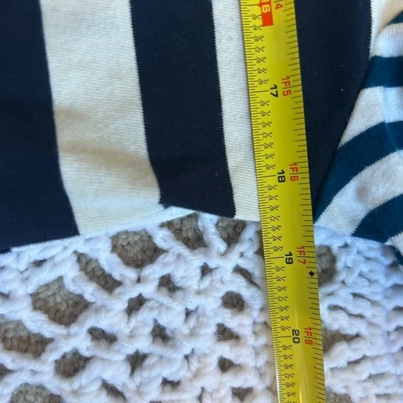 J. Crew Teal Royal Navy Cream Stripe Top Blouse Women Size S Modern Classic - Picture 7 of 7